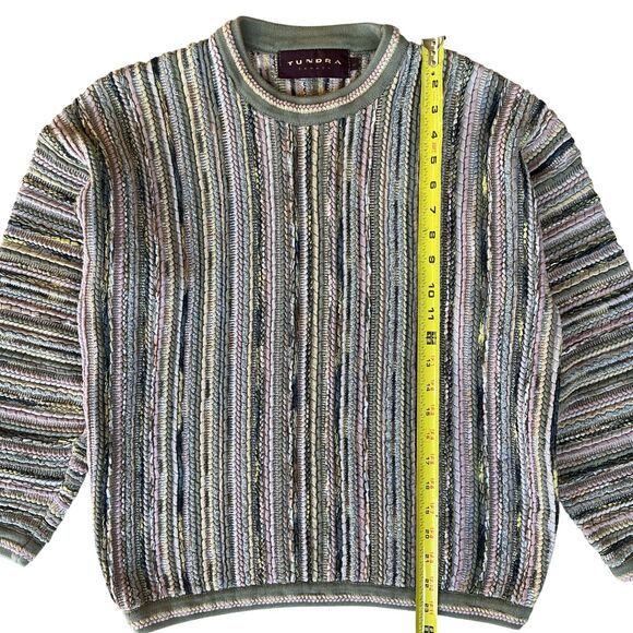 VTG Tundra Canada Sweater Women's sz L Stripe 3D Knit Cosby Coogi Biggie Hip Hop - Picture 9 of 11